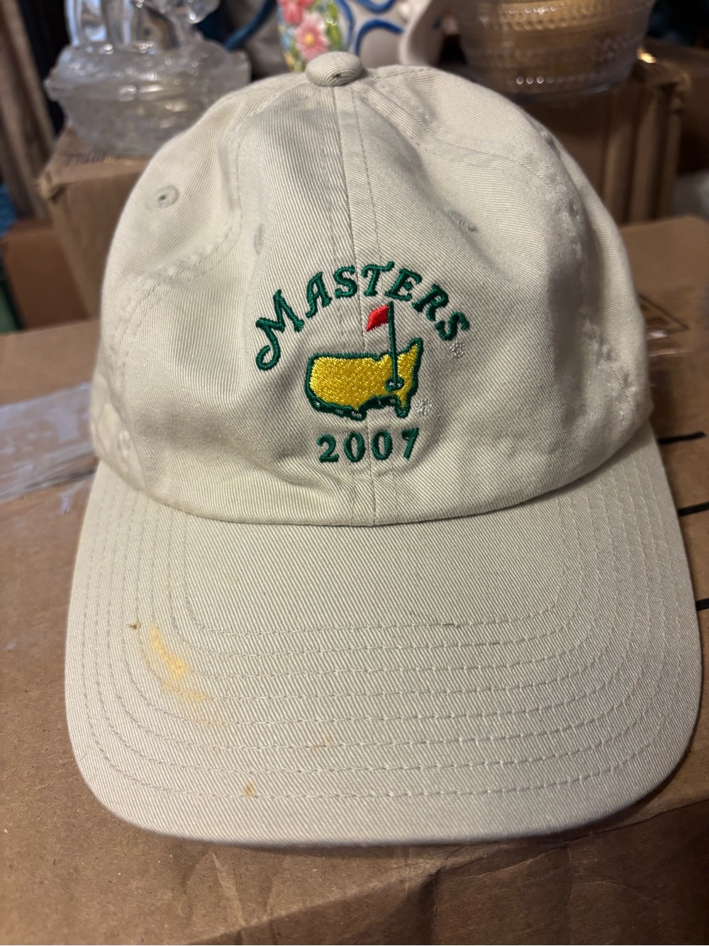 American Needle Cream Baseball Cap with Yellow, Green & Red Masters Logo